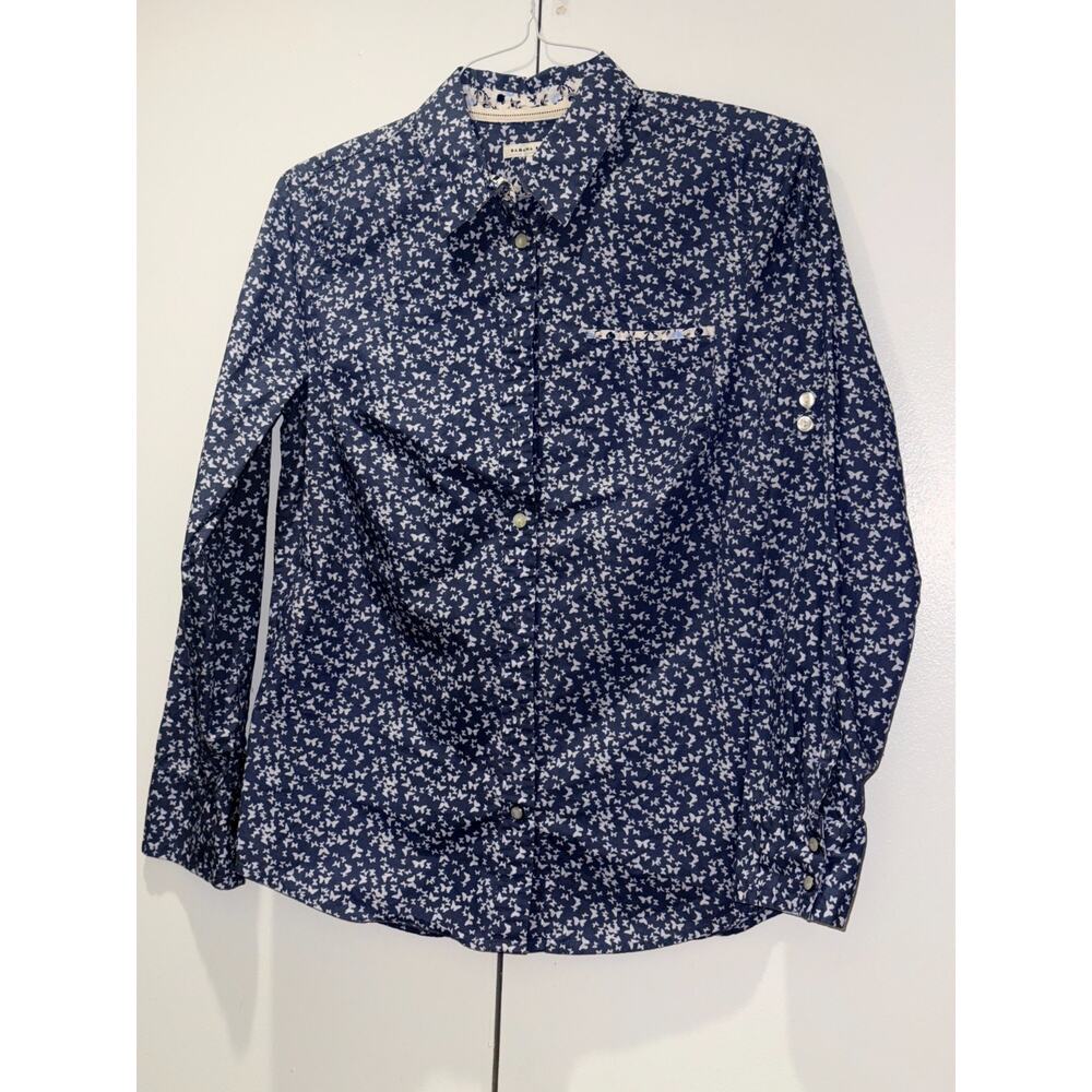 Banana Republic Shirt Youth Medium Blue Butterfly Print Button Up Long Sleeve